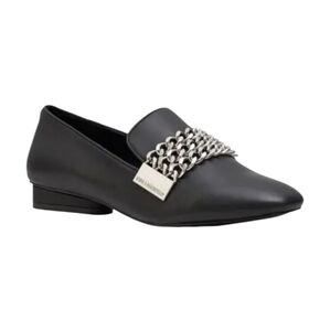 Karl Lagerfeld Paris Loafers Black Leather Chain Detail Almond Toe 8.5